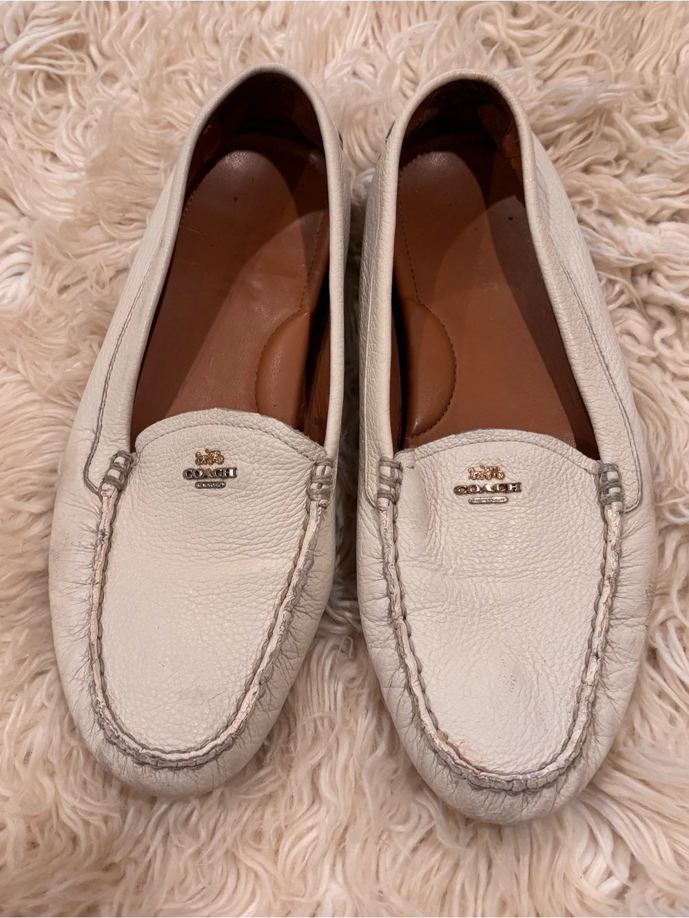 Coach Mary Lock Up Driving Mocs Shoe Loafer White Bone 8.5 B Slip-On Leather